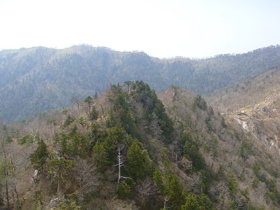 歩いてきたピークを見下ろす