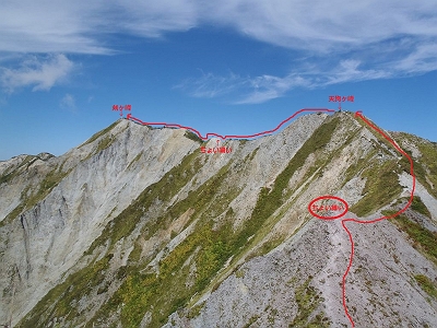 槍ヶ峰からのルートはこんな感じですが、縦走路と違って危険なところがほとんどありませんでした