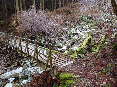 この橋を渡ると穏かでだらだらした登りトラバースがはじまる