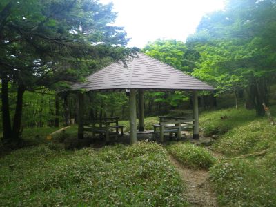 尾鷲辻まで戻ってきた。足が痛くなっていたのもあって、ずっとベンチに座りたかったので東屋の中で最後の休憩をした