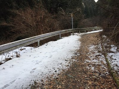 林道はところどころ雪があります