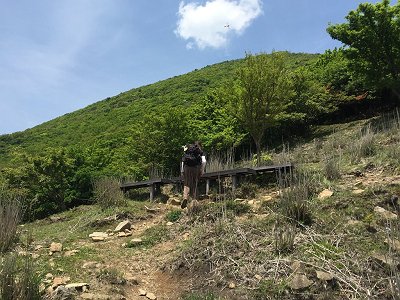 スタート時から急登続きだったのでここで息を整えるために休憩。なかなかいい場所に休憩所がある